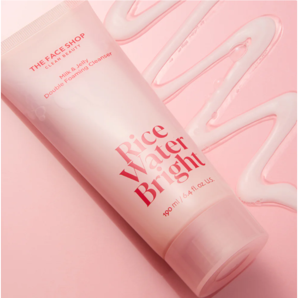 8809949509047 THEFACEESHOP RICE WATER BRIGHT MILK&JELLY DOUBEL FOAMING CLEANSER -190ml - Image 1